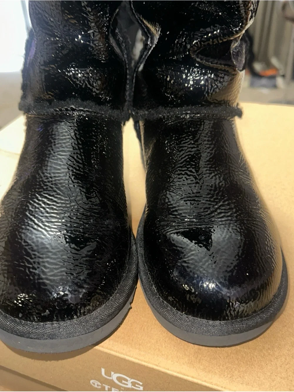 UGG/Telfar Black Patent Leather Boots